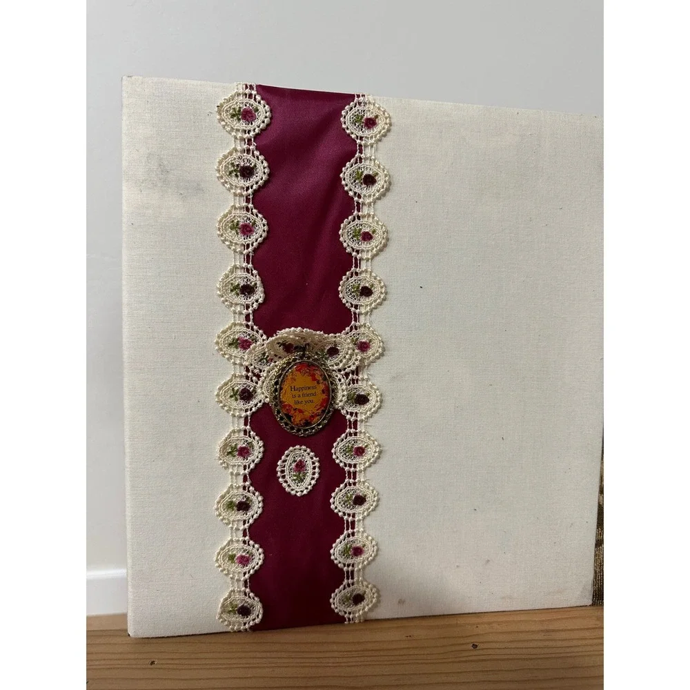 Vintage Cottagecore Padded Fabric Photo Album Lace & Burgundy Large‎ Memory Book